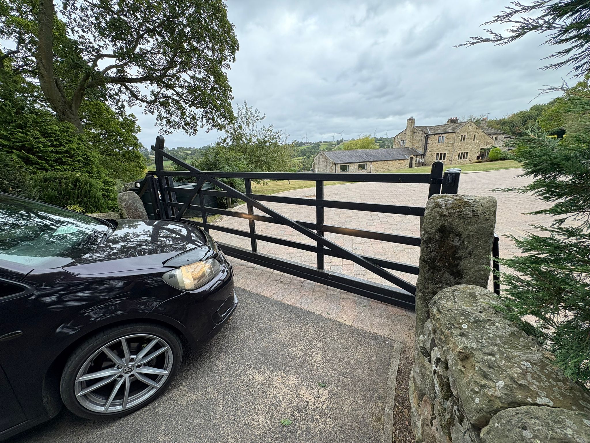 This image shows a large farm-style automated gate.