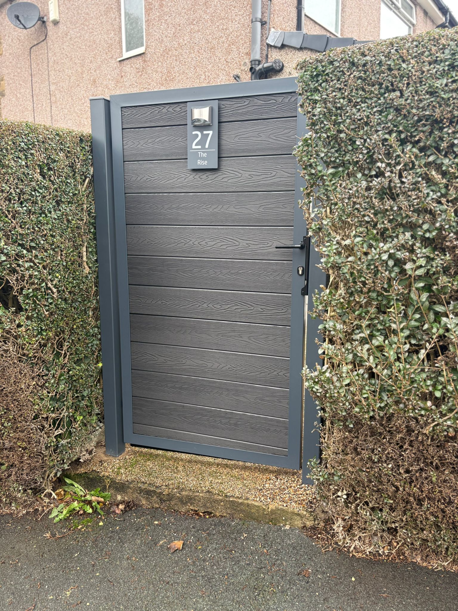 This image shows a newly installed composite gate.