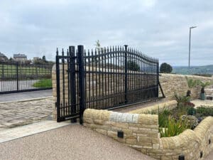 This image shows an automated sliding gate.